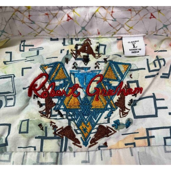 Robert Graham Long Sleeve Shirt Mens L Button Front Flip Cuff Abstract Colorful - Picture 3 of 9